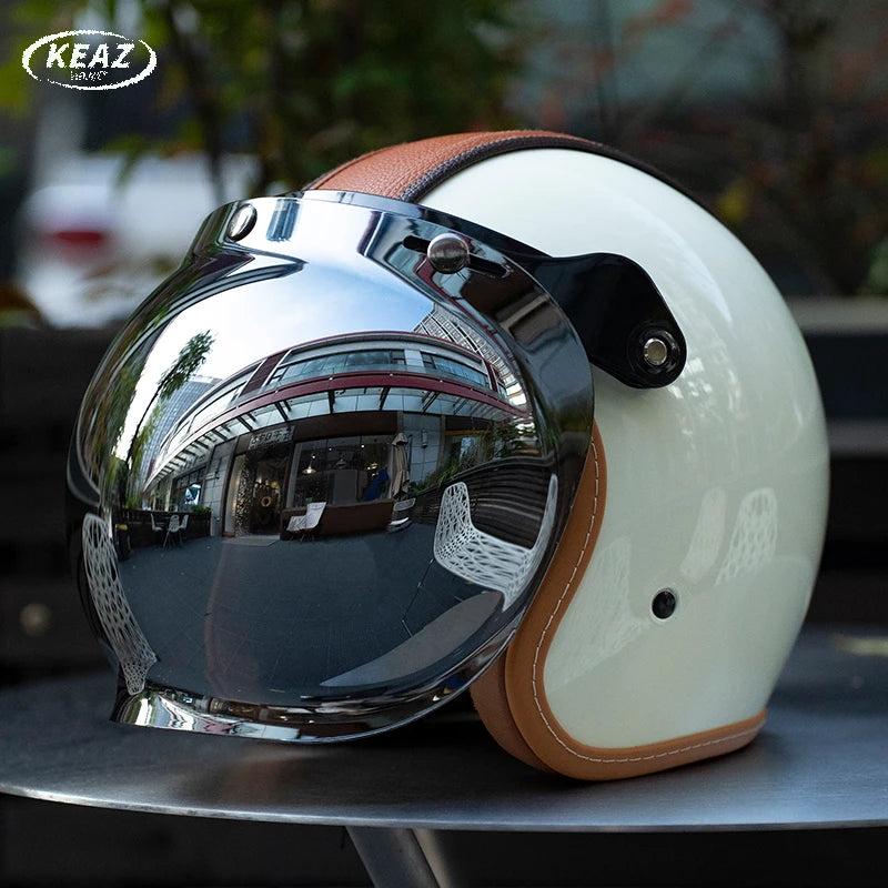 Retro Japanese Style Motorcycle Helmet with Bubble Shield