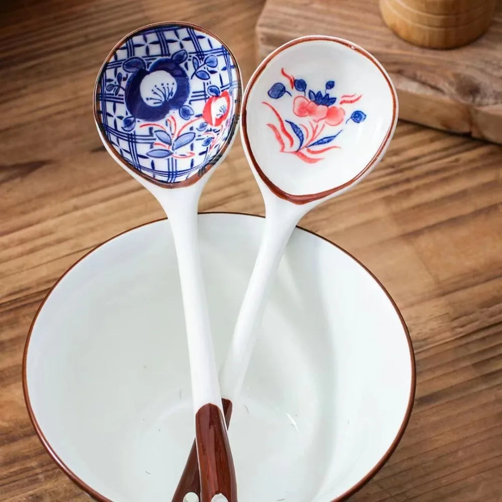 Elegant Hand-Painted Ceramic Soup Spoon Gift Set | Heat-Resistant Design
