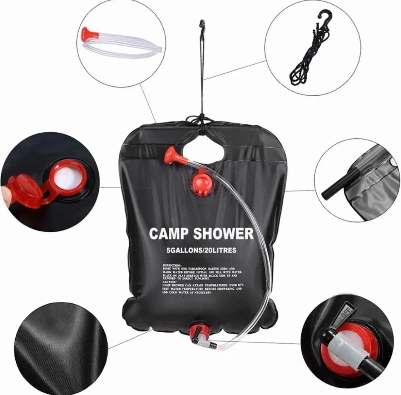 20L Solar Heated Outdoor Shower Bag | Perfect for Camping & Beach