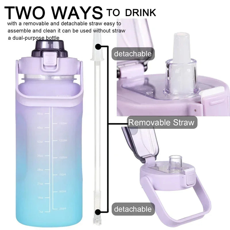 2 Liter Large Sports Water Bottle | Leak Proof & Portable