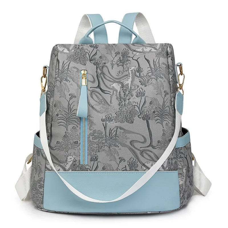 Stylish Color Blocking PU Leather Backpack | Anti-Theft Travel Bag