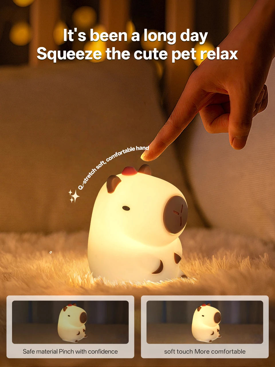 Adorable Capybara Night Light | Rechargeable Kids Touch Lamp