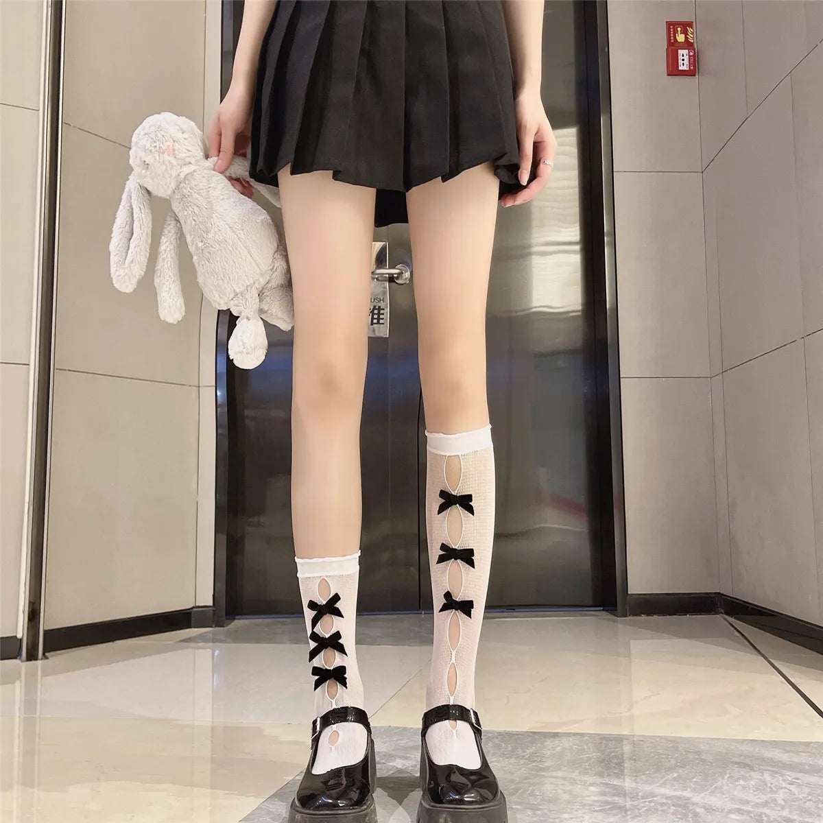 Kawaii Hollow Out Mesh Fishnet Socks | Cute Bow Long Stockings