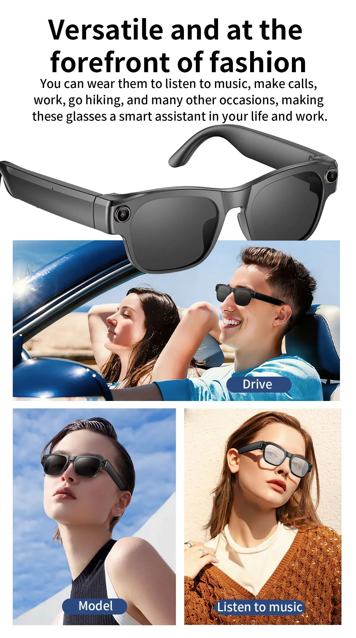AI Smart Glasses with 8MP Camera & Multi-Language Translation