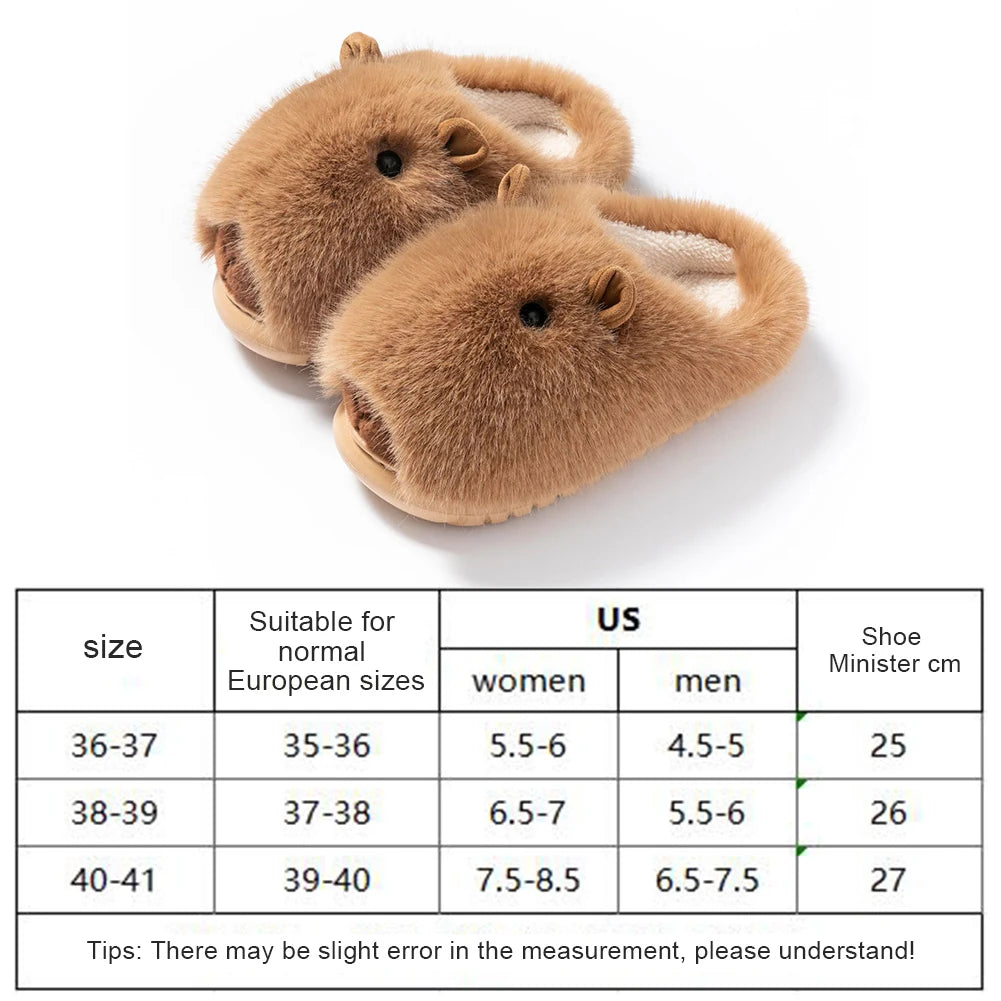 Women's Cute Plush Capybara Slippers | Fluffy Winter Indoor Shoes