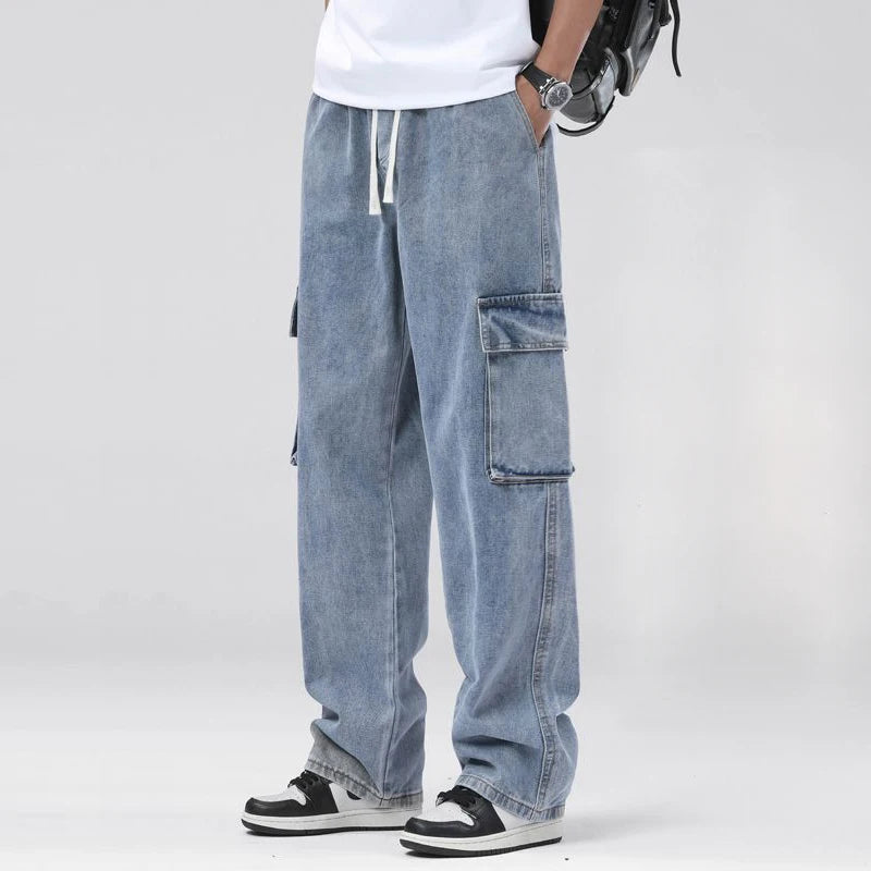 Men's Baggy Cargo Jeans with Elastic Waist | Casual Vintage Style