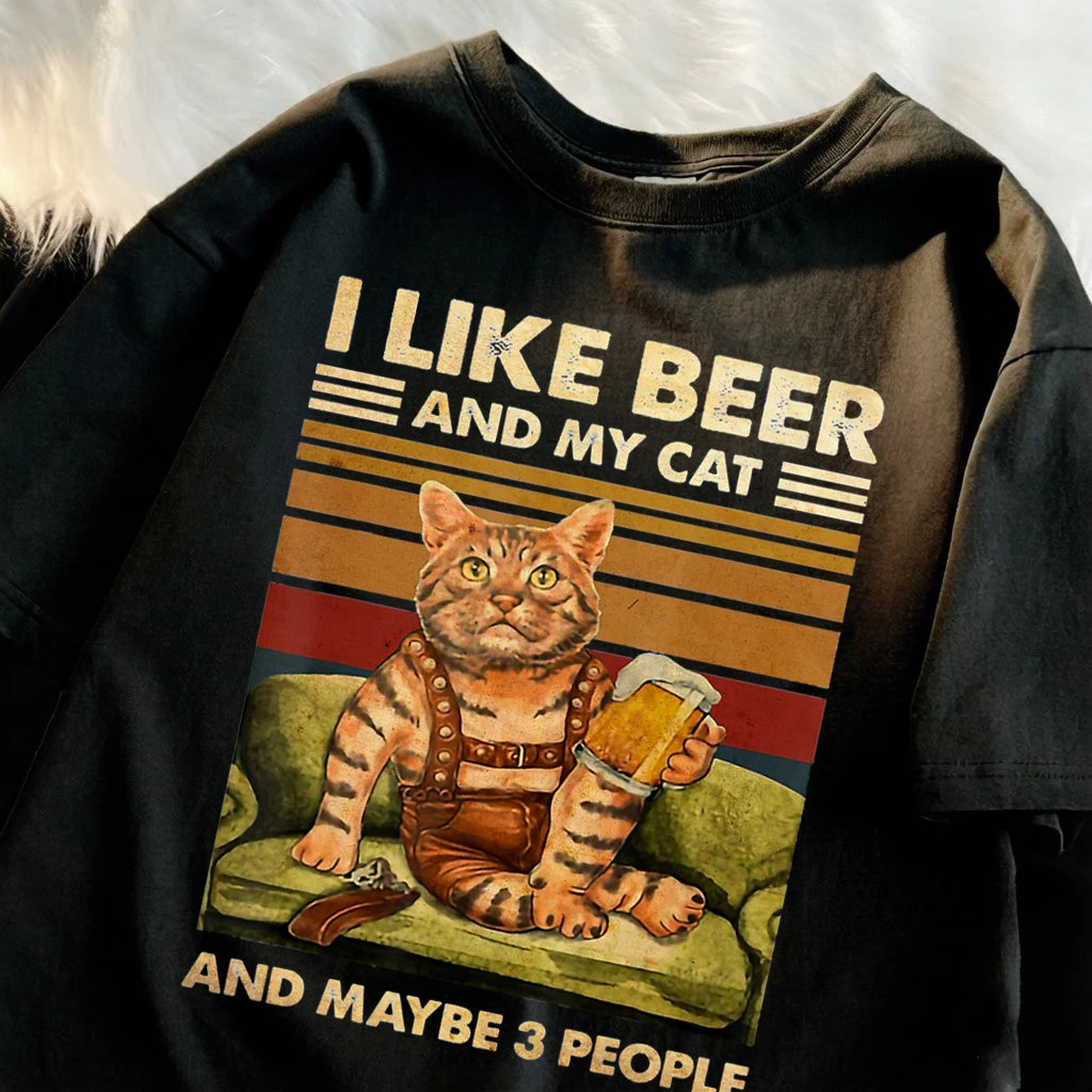 Men's Summer Cat and Beer Graphic T-Shirt | Soft Cotton Tee