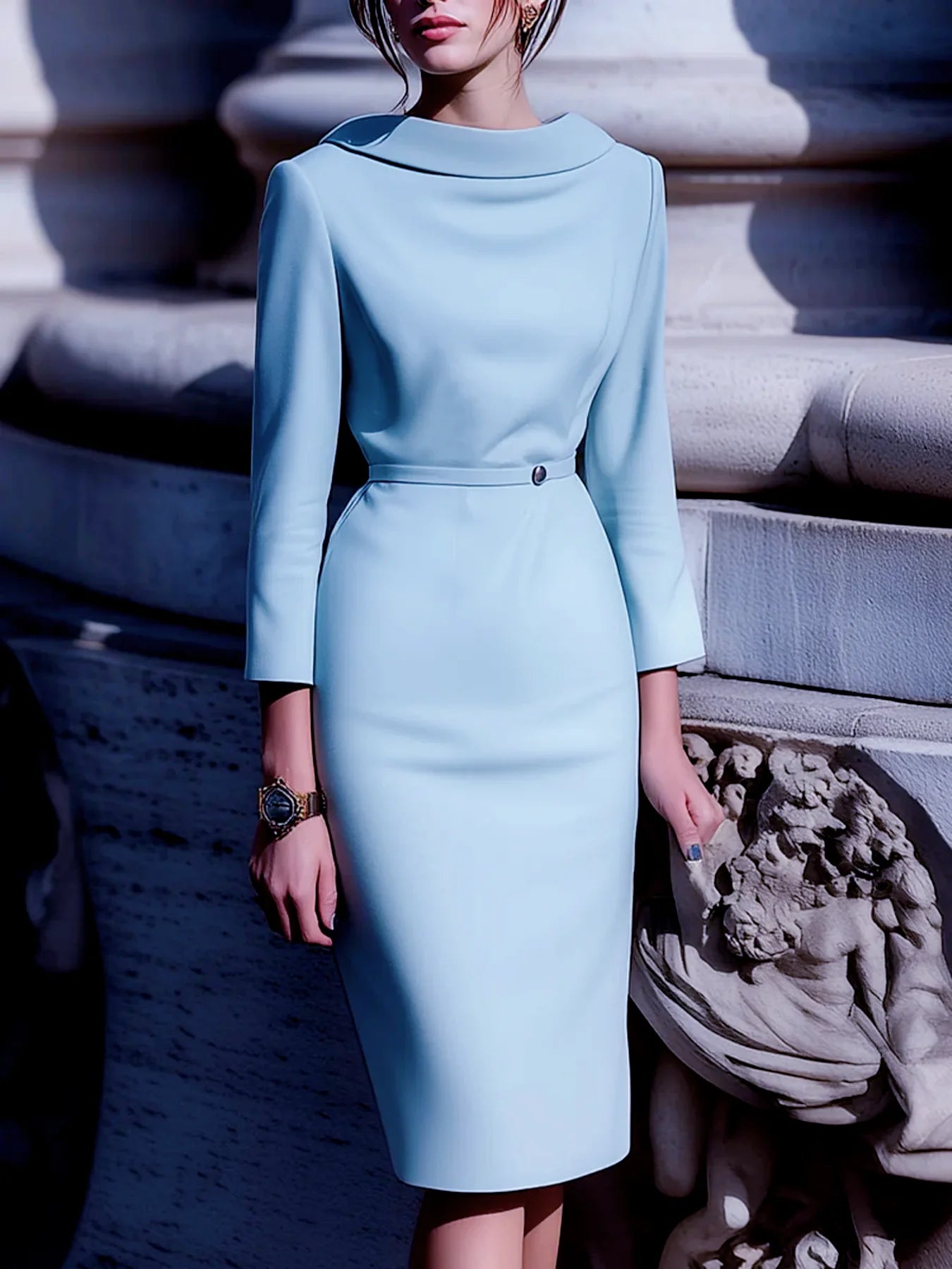 Elegant Belted Mid-Sleeve Gown Dress for Every Occasion