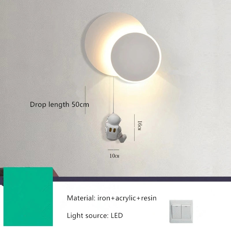 Creative LED Astronaut Moon Wall Lamp for Kids' Rooms