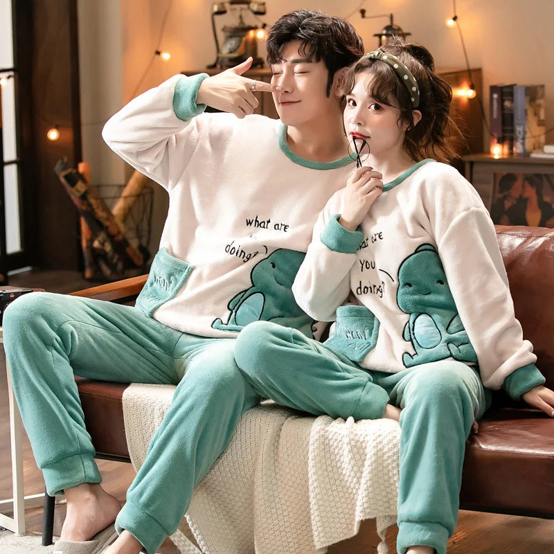 Winter Warm Flannel Sleepwear Set | Cozy Cartoon Two-Piece Loungewear