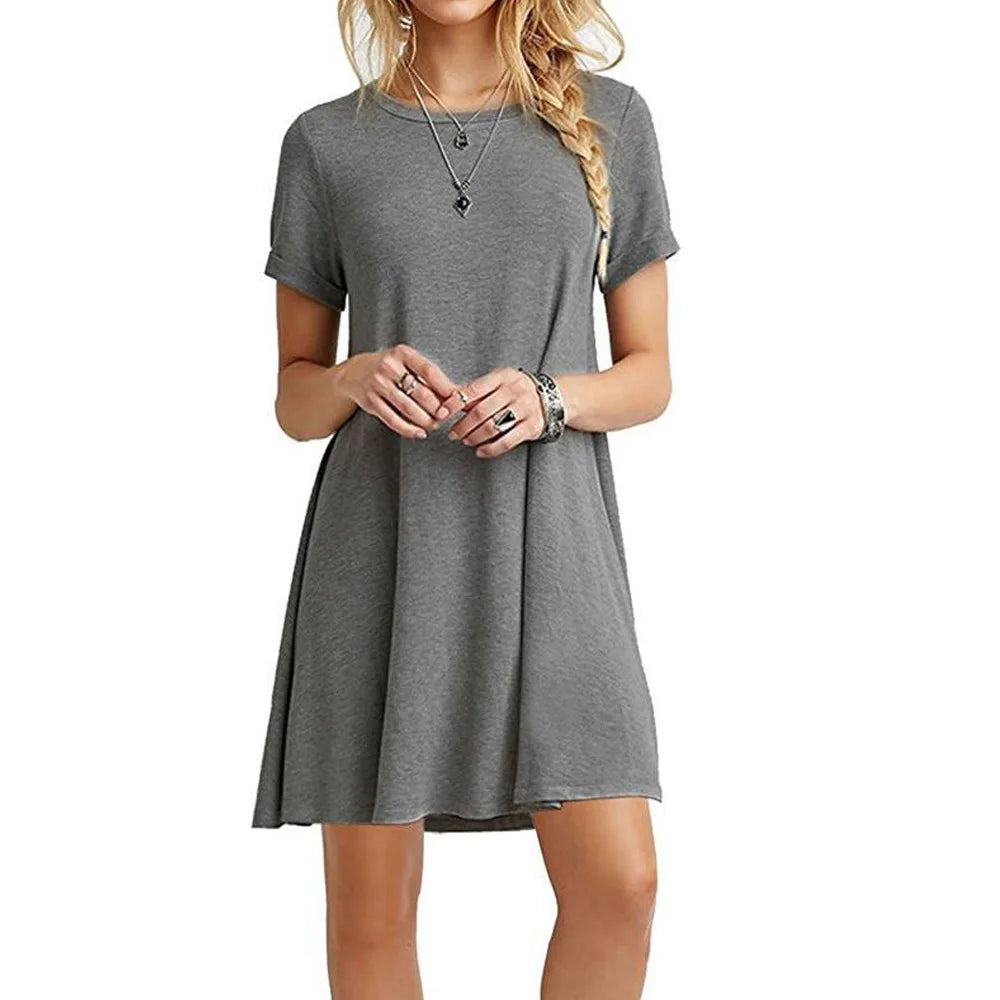 Chic Summer Solid Color Mini Dress | Casual A-Line Style