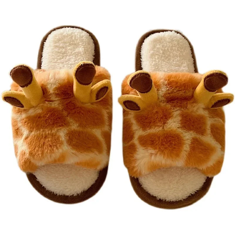Women's Cartoon Giraffe Plush Slippers | Cozy Indoor Shoes
