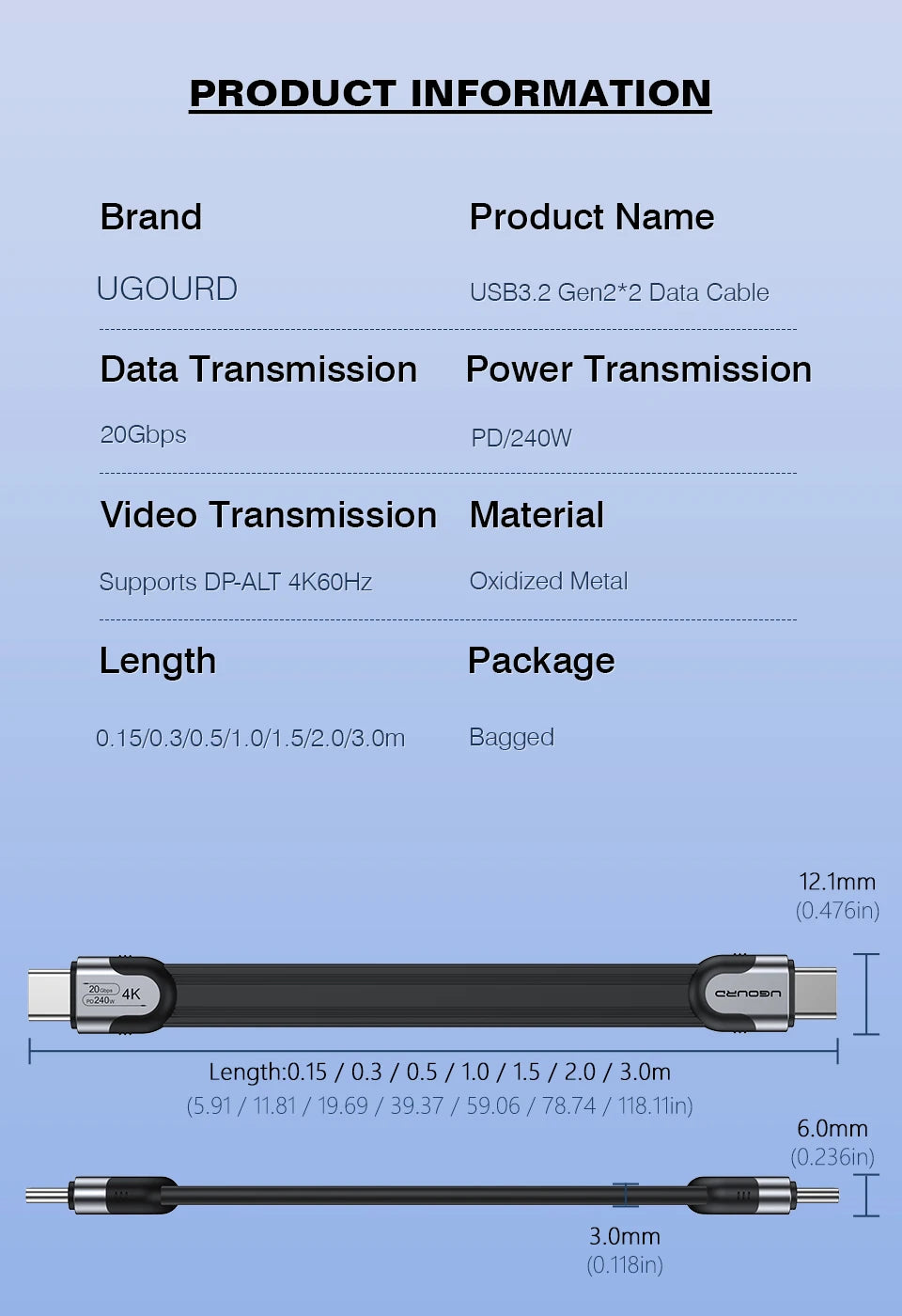 20Gbps USB-C Data Cable for Fast Charging & Data Transfer