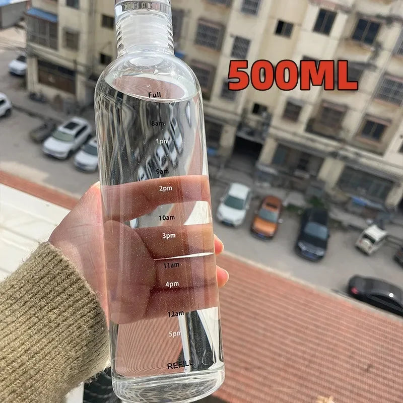 Large Capacity Glass Water Bottle with Time Marker | Outdoor Use