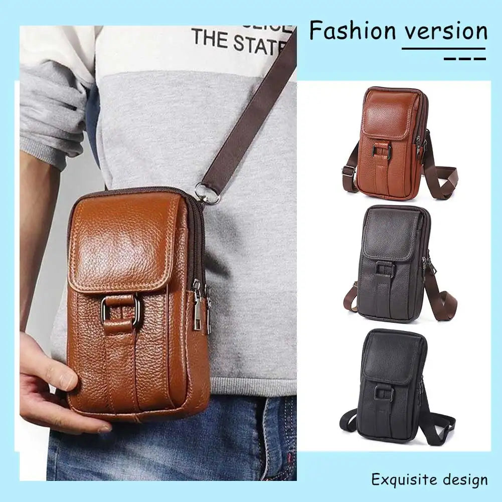 Portable Men Messenger Bags | Stylish Cowhide Leather Waist Pack