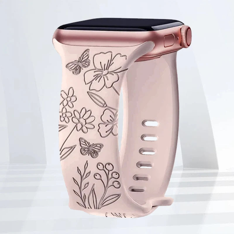Floral Engraved Silicone Strap | Elegant Replacement Band for Apple Watch
