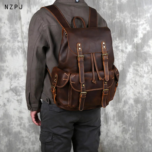 Mochila de Cuero Retro para Hombre | Bolso Espacioso para Viaje y Escuela