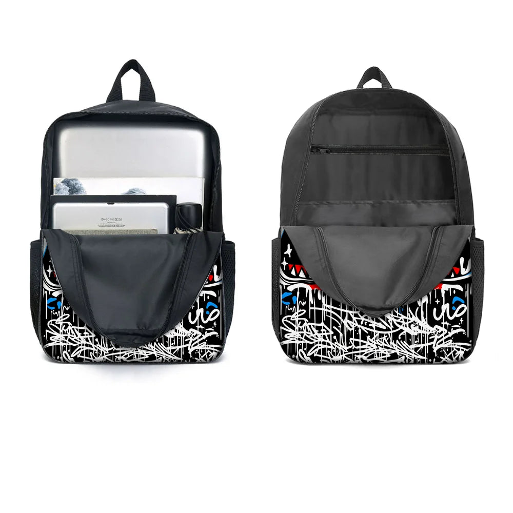 3pcs Shark Graffiti Pattern Backpack Set | Lightweight Travel Bags