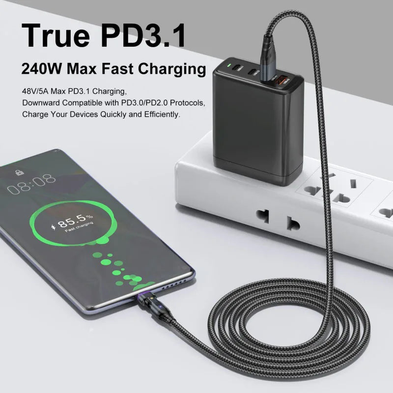 240W Magnetic USB Type C Cable | Fast Charging & Data Transfer