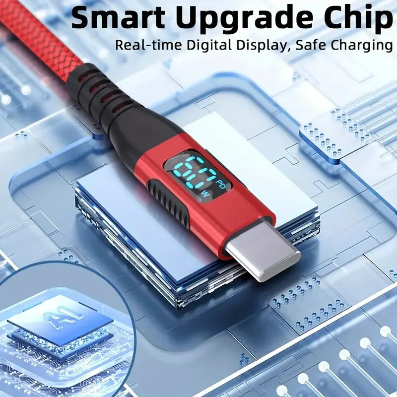 60W USB A to Type C Fast Charging Cable with Digital Display
