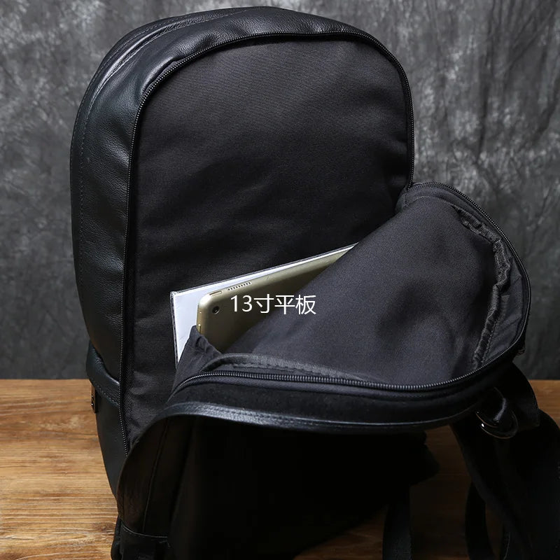 Mochila de piel auténtica de gran capacidad para hombre | Perfecta para viajes y negocios