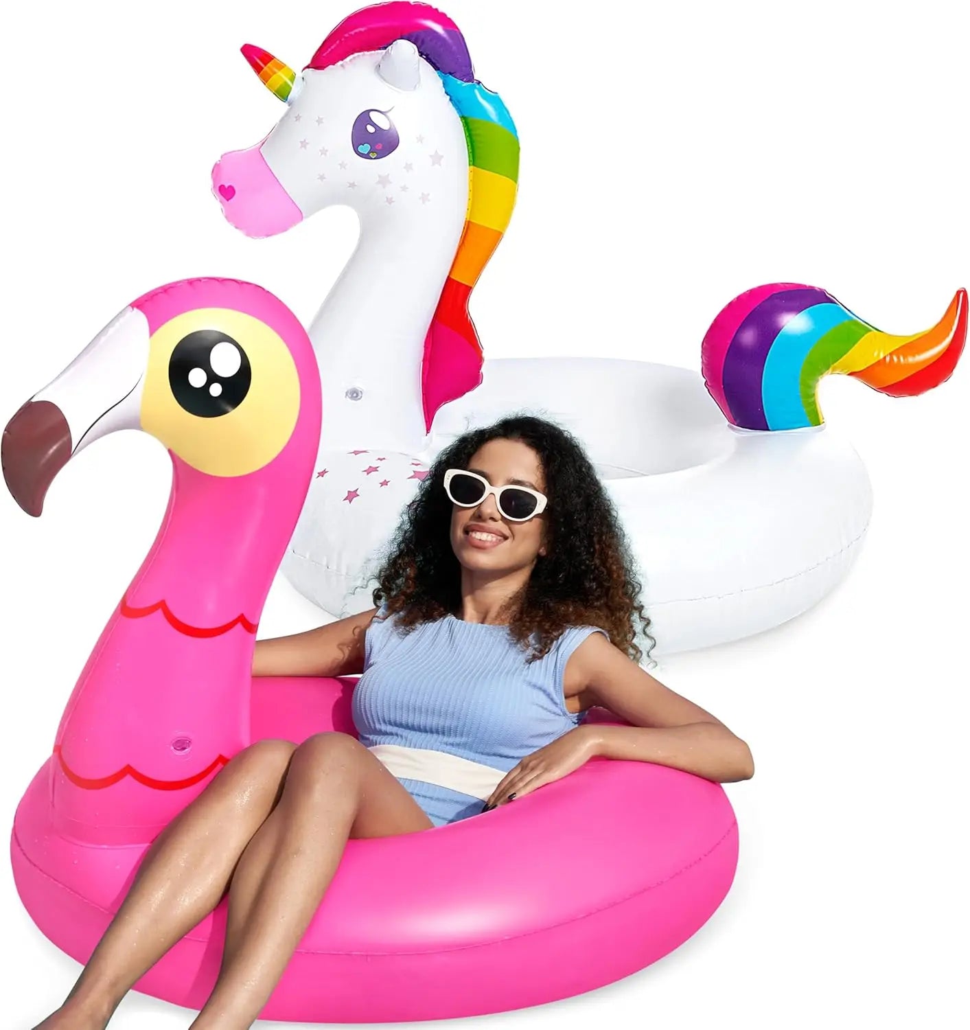 Unicorn & Flamingo Pool Floats - Inflatable Swim Rings for Fun