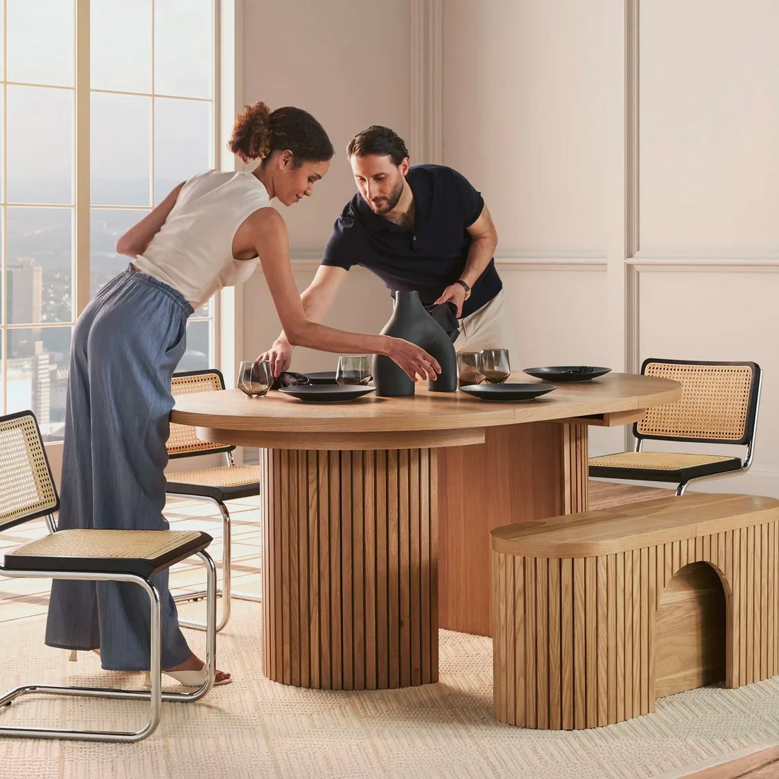 Extendable Solid Wood Dining Table | Elegant Oval Design