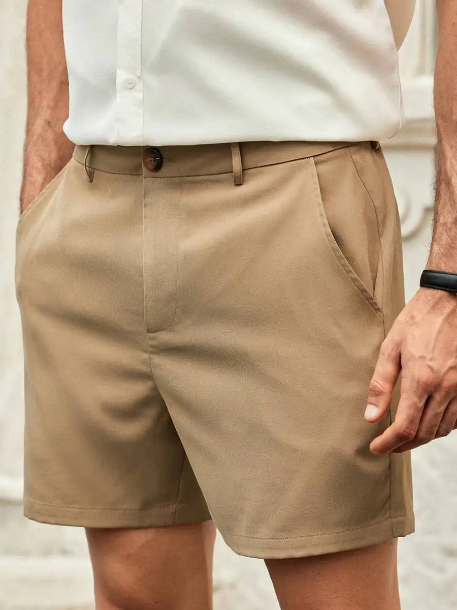 Men's Gray Woven Casual Shorts | Button Fly Knee Length Style
