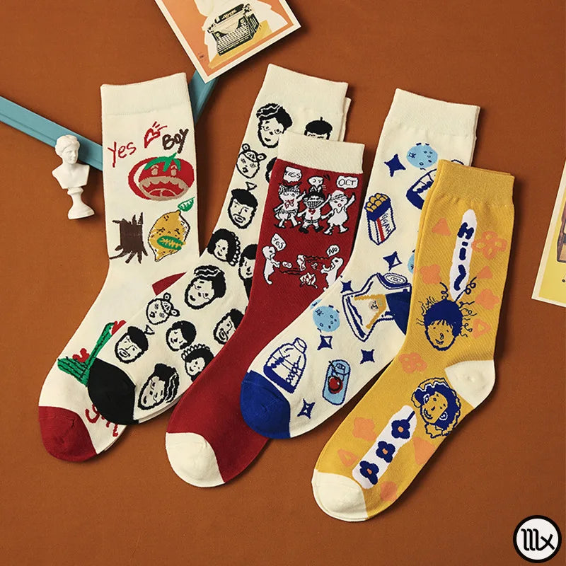 5 Pairs Colorful Funny Villain Socks | Quirky Harajuku Style