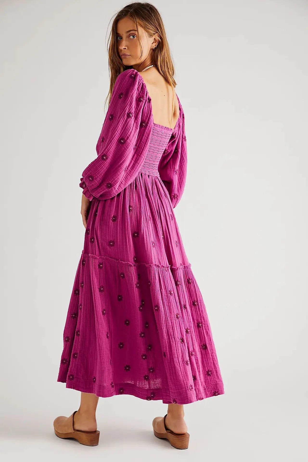 Boho Floral Embroidery Maxi Dress for Women | Casual Fashion
