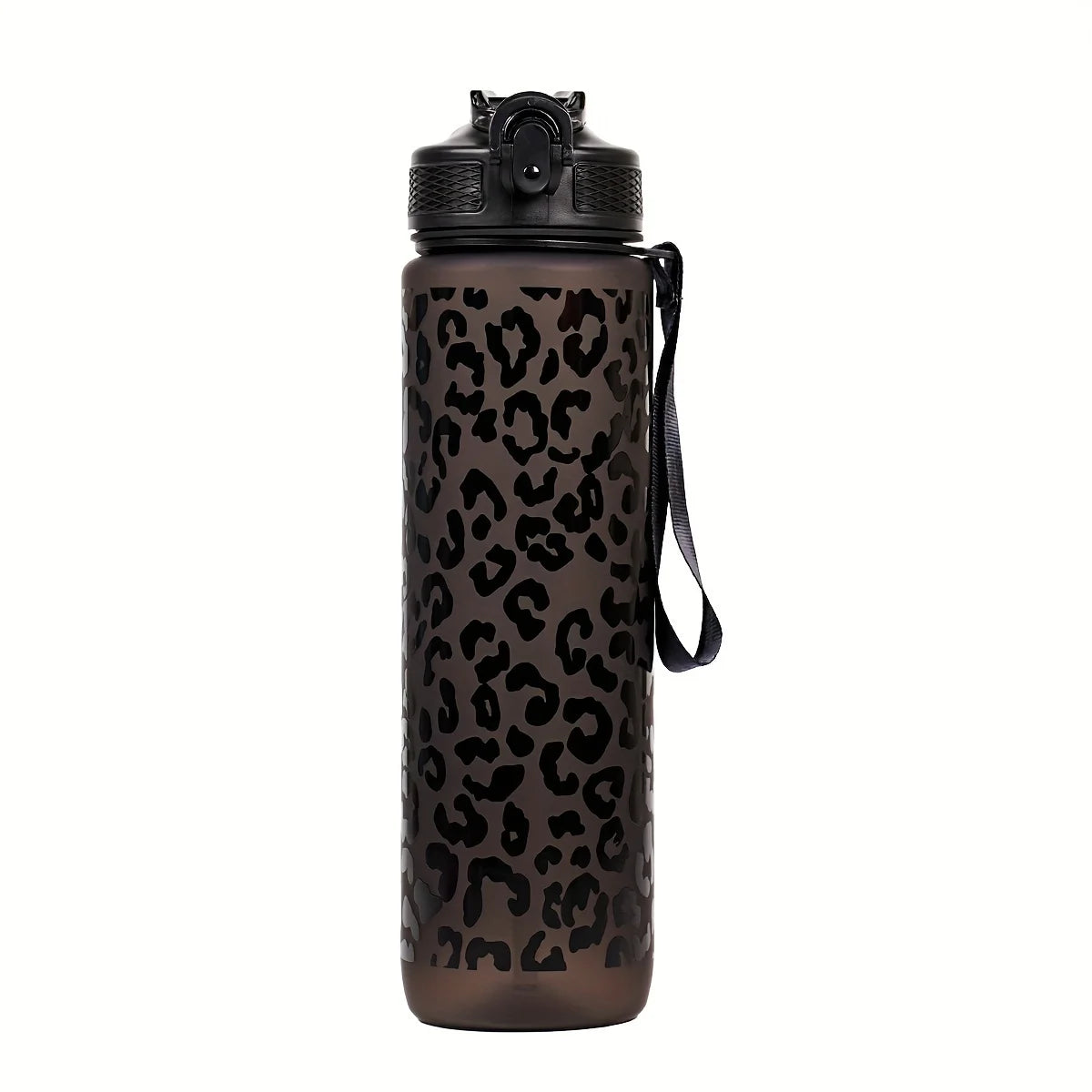 1 Liter Large Capacity Leopard Print Plastic Cup Leak Proof Sports Water Bottle Drink Items Outdoor Travel Portable Gym Bottle