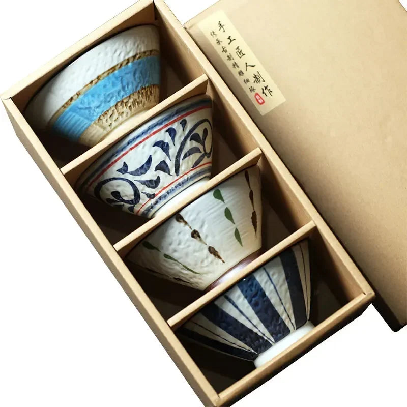 Hand-Painted Rice Bowl Set | Japanese-Style Ceramic Tableware
