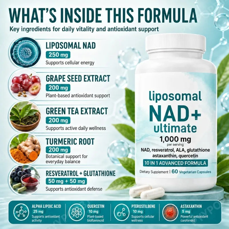 Liposomal NAD+ 1000mg 10 in 1 Formula | Daily Vitality Capsules