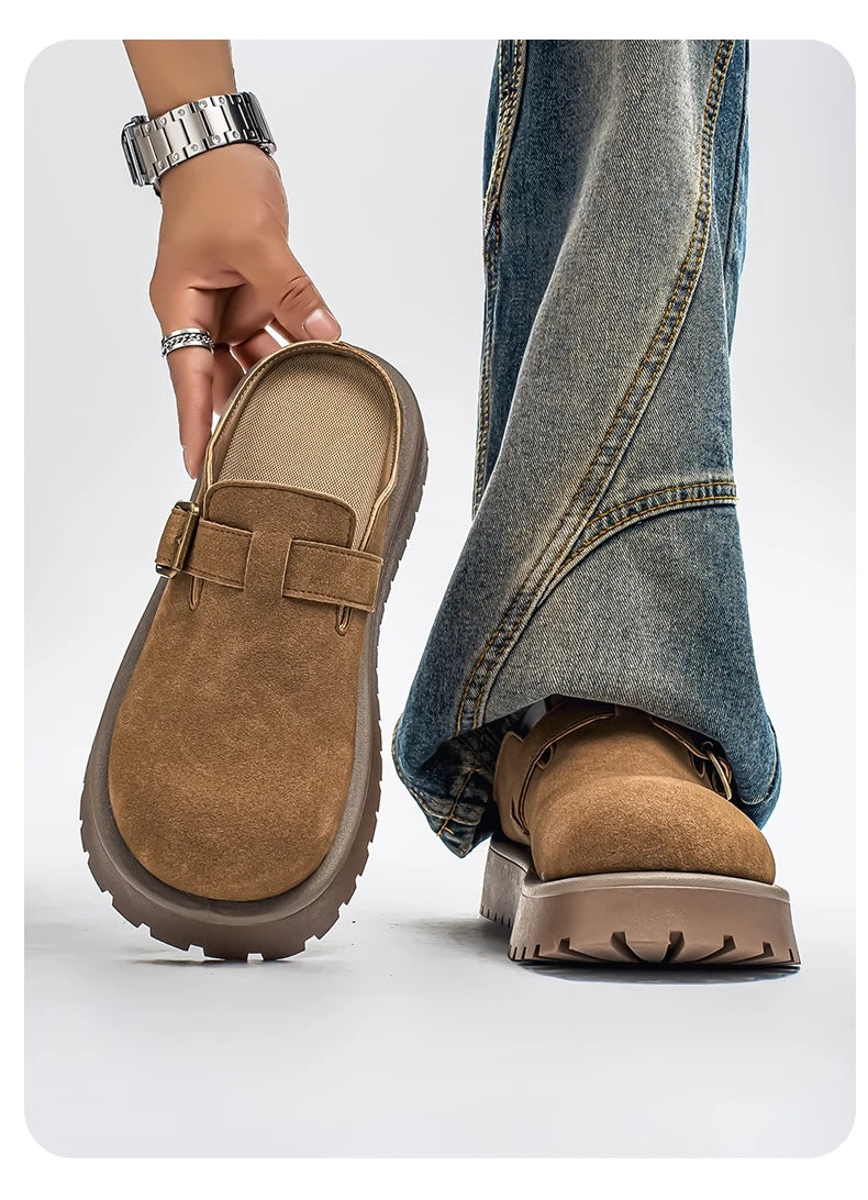Men's Casual Leather Half Slippers | Non-Slip Summer Clogs