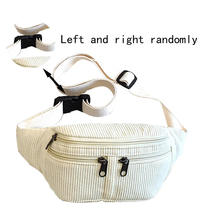 Trendy Multi-color Corduroy Waist Bag | Versatile Fanny Pack