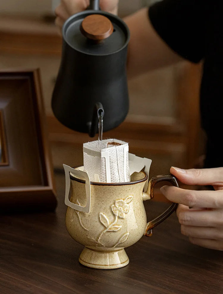 Medieval Relief Tall Ceramic Mug | Eco-Friendly Coffee & Water Cup