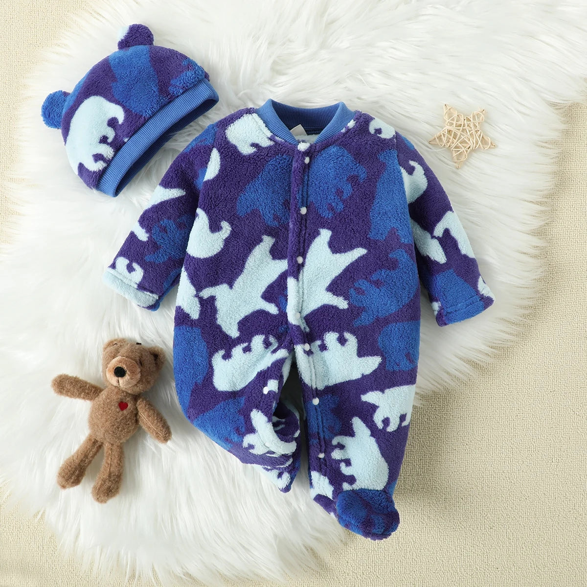 Thickened Baby Jumpsuit | Warm Cartoon Polar Bear Romper