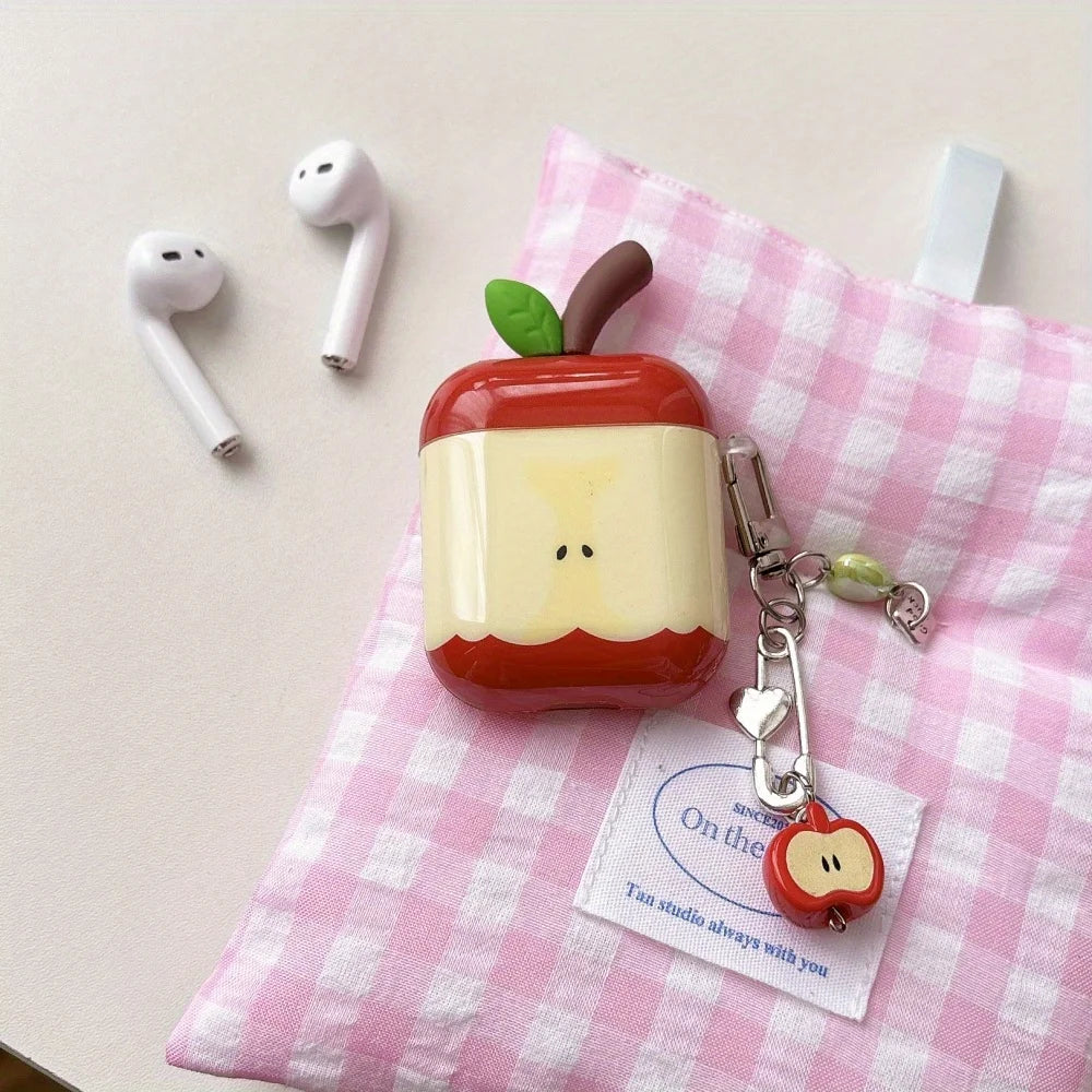 Bonita funda protectora para AirPods con forma de manzana verde en 3D | Divertida funda para auriculares