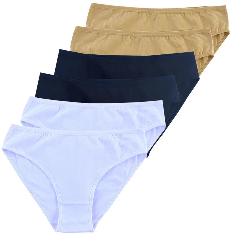 6pcs Women's Soft Cotton Middle-Waisted Briefs | Comfortable Underwear