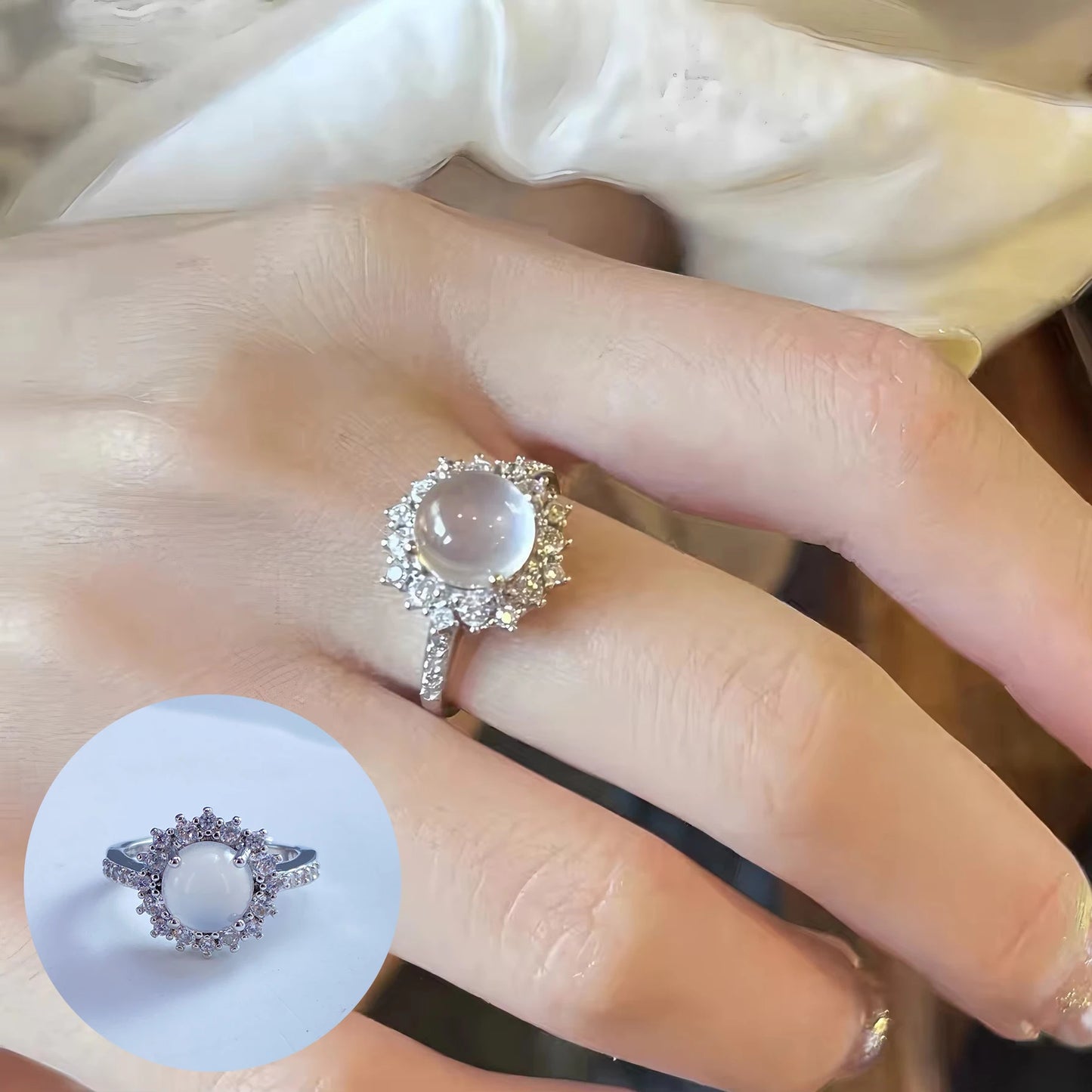 Adjustable Geometric Jade Ring for Women | Vintage Jewelry Gift