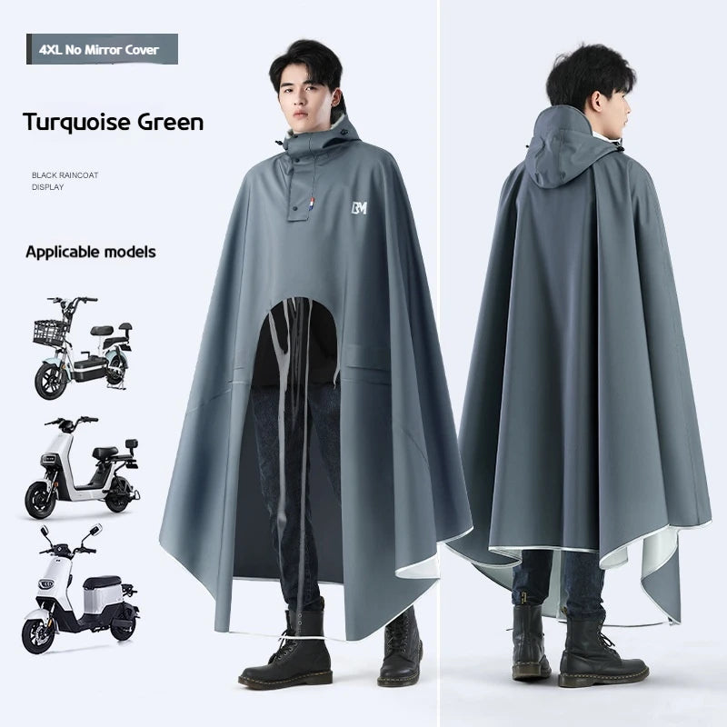 Men's Full-Length Rain Poncho for Motorcycle & Scooter Riders