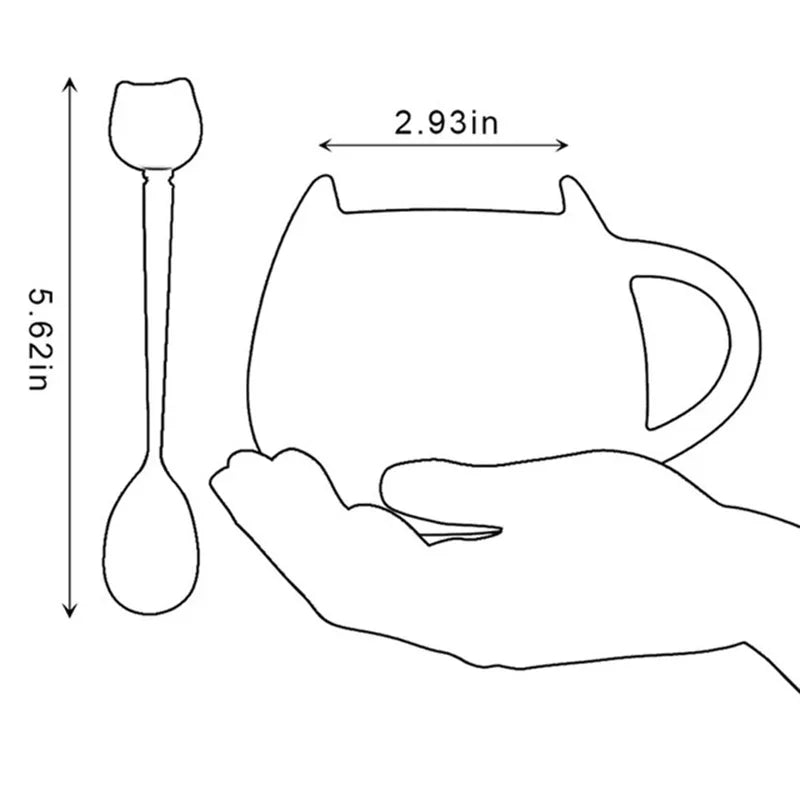 Cute Cartoon Cat Ceramic Coffee Mug with Spoon | Perfect Gift