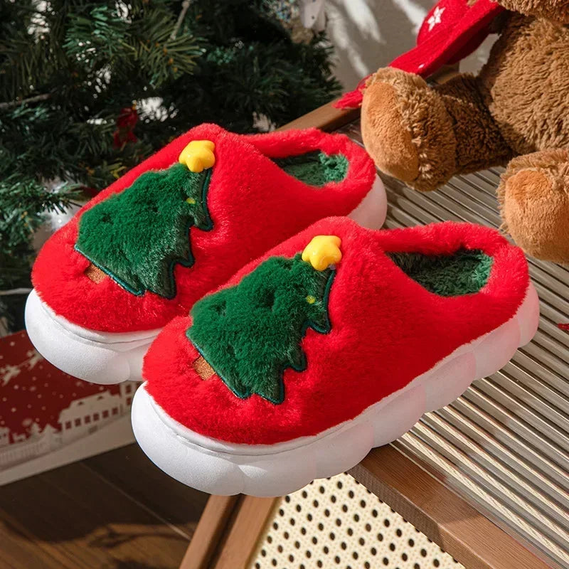 Cute Christmas Tree Fluffy Slippers | Cozy Indoor/Outdoor Slides