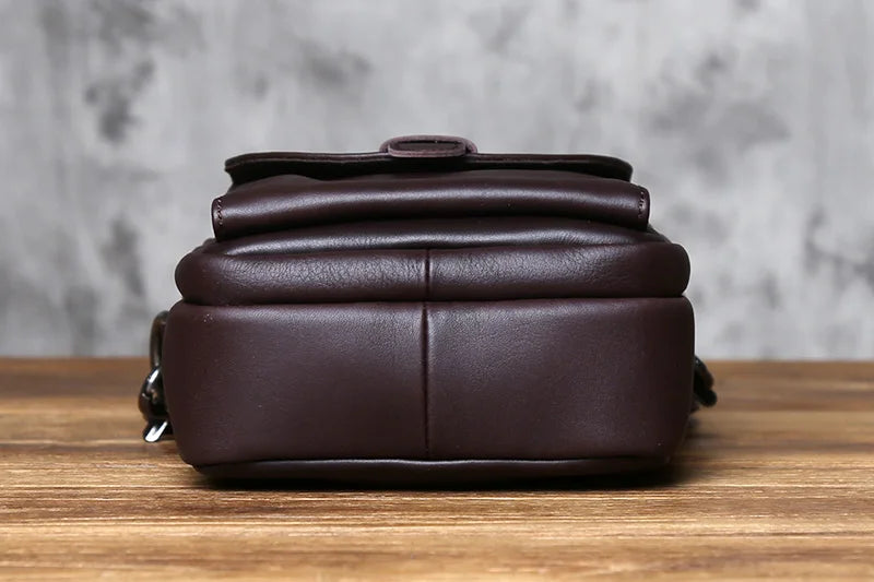 NZPJ Vintage Genuine Leather Men's Shoulder Bag Natural Cowhide Crossbody Bag Casual Small Backpack Suitable for 8-inch iPad