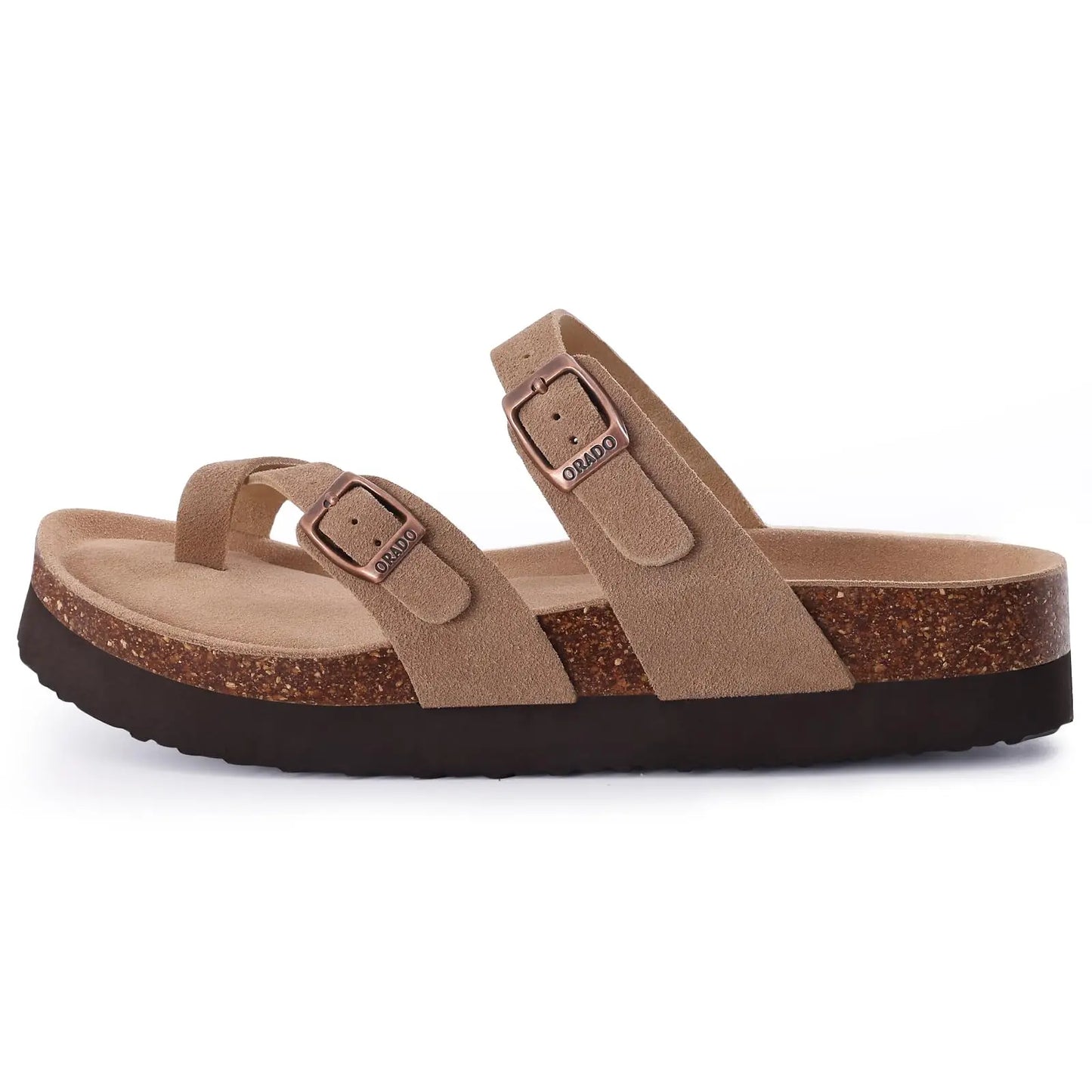 Women's Suede Sandals | Adjustable Buckle Cork Platform Footwear