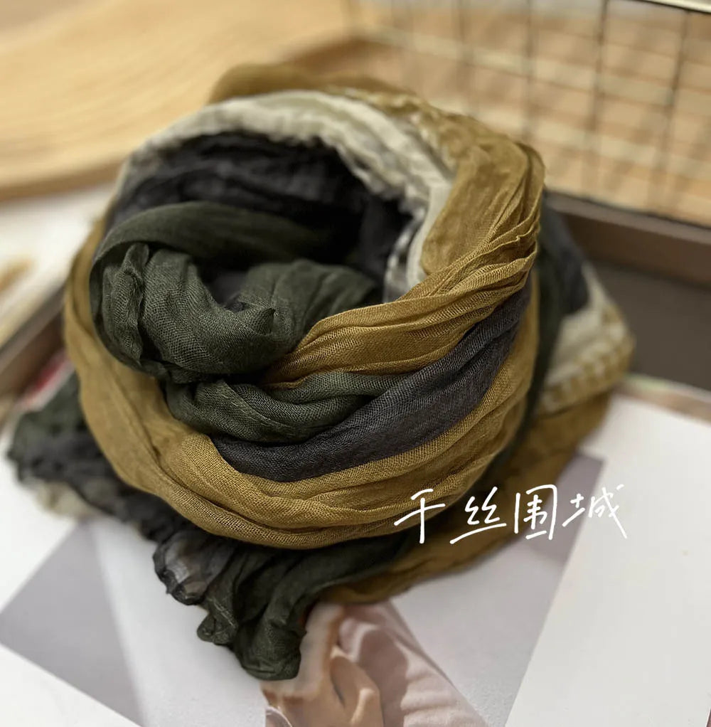 Elegant Women's Long Cotton Hemp Gradient Scarf for Winter Fashion