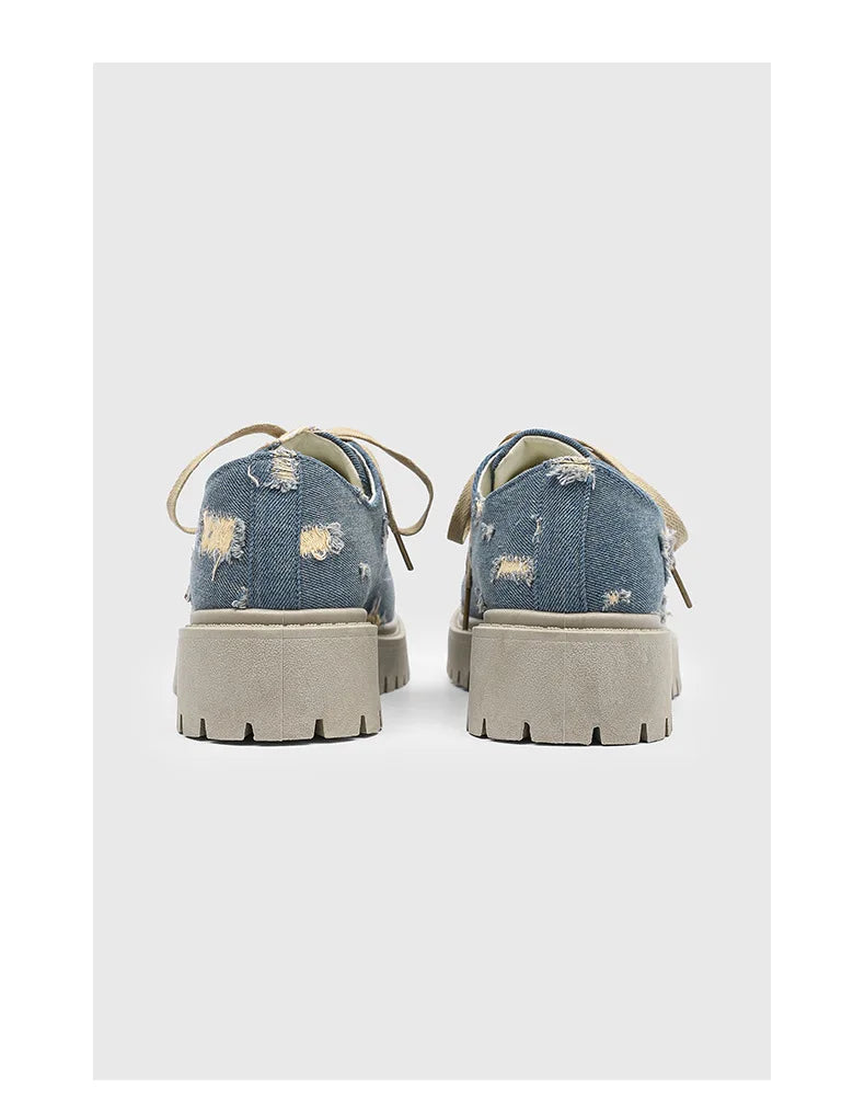 Comfortable Denim Low Top Boots with Thick Sole | Trendy Sneakers