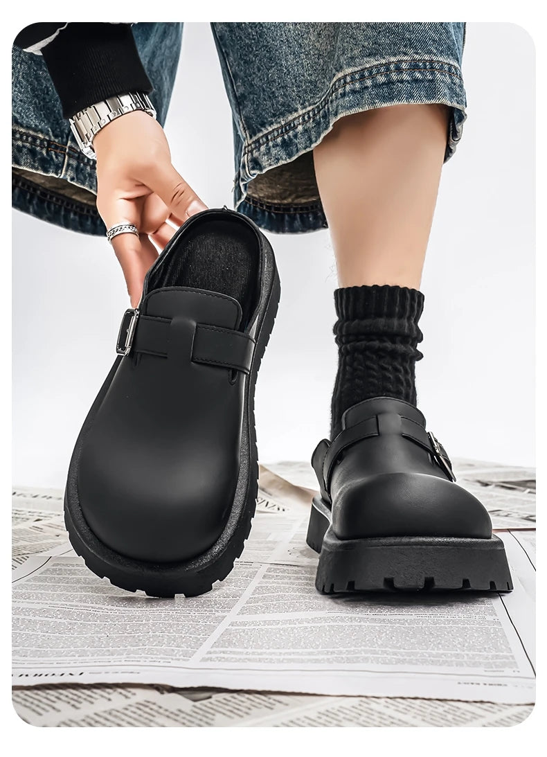Men's Casual Leather Half Slippers | Non-Slip Summer Clogs