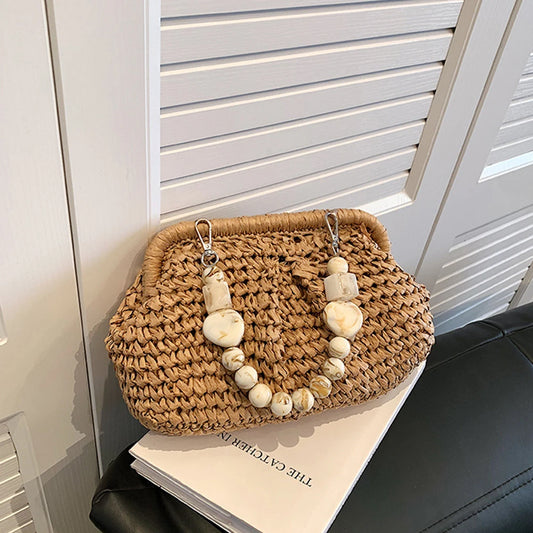 Elegantes Bolsos Boho de Paja con Asa Superior para Mujer | Estilo de Verano