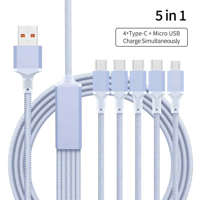 Multi Charging Cable 5 in 1 | Fast Nylon Braided USB Cord